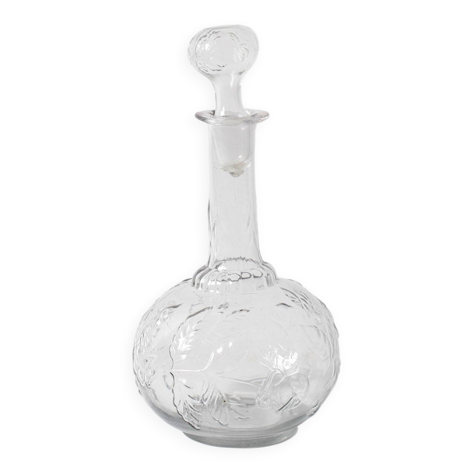 Vintage Glass Decanter: Roses Patterned Wine Carafe, Empoli Italy 1950s