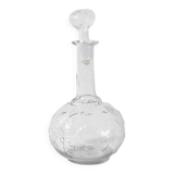 Vintage Glass Decanter: Roses Patterned Wine Carafe, Empoli Italy 1950s