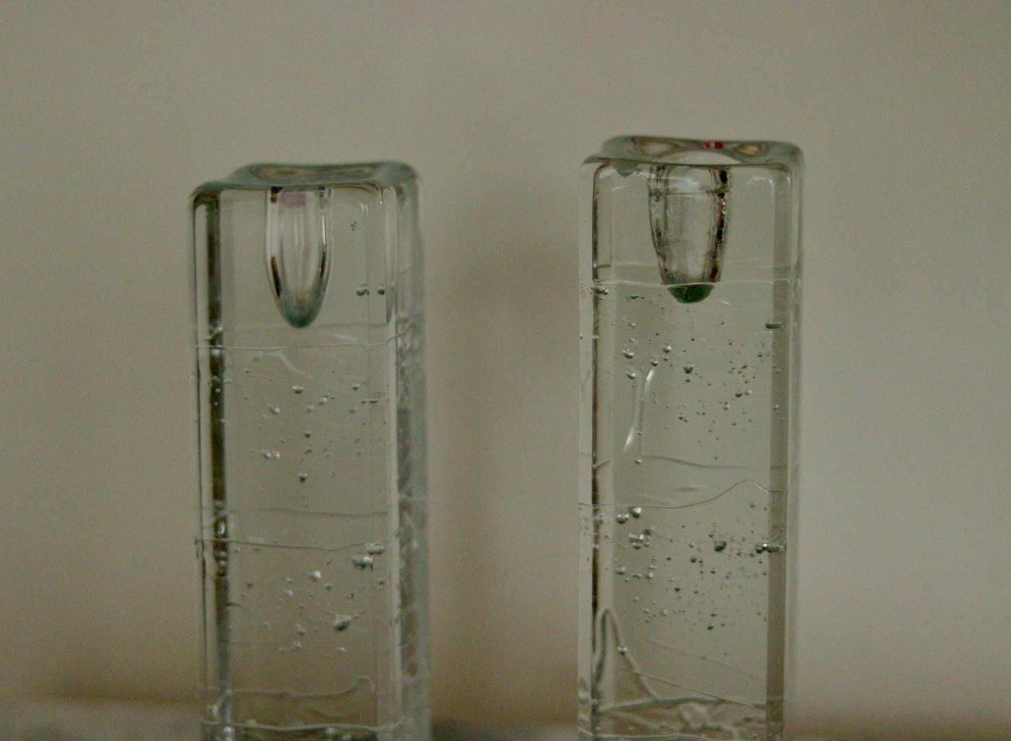 Pair Of Solid Glass Candlesticks "Arkipelago" From ittala Finland