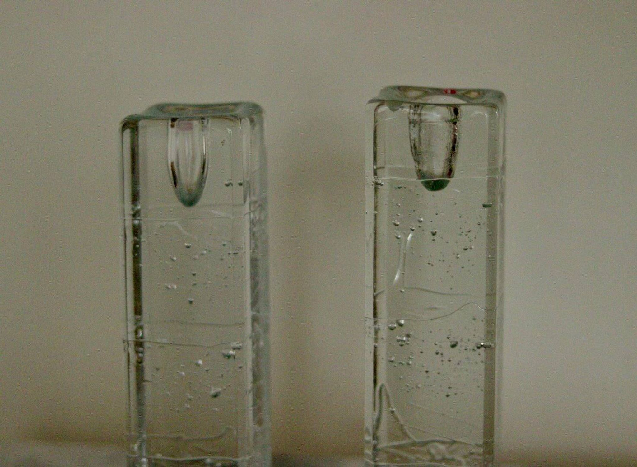 Pair Of Solid Glass Candlesticks "Arkipelago" From ittala Finland