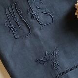 Drap ancien en pur lin lavé teinté en bleu nocturne