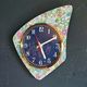 Vintage formica clock silent asymmetrical wall pendulum "Blue purple green flowers"