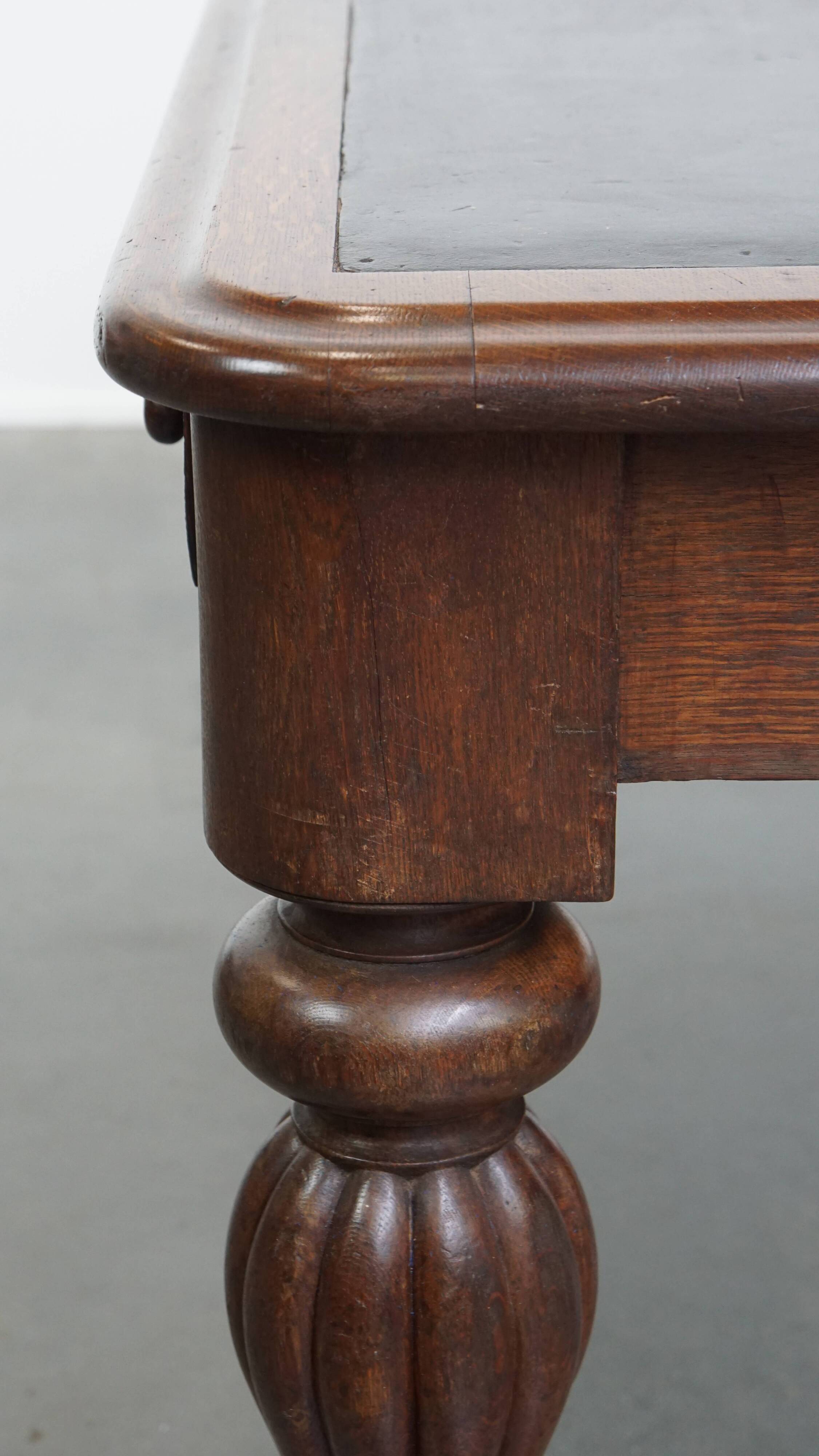 Antique English Oak Writing Desk / Partner Desk with a Leather Top