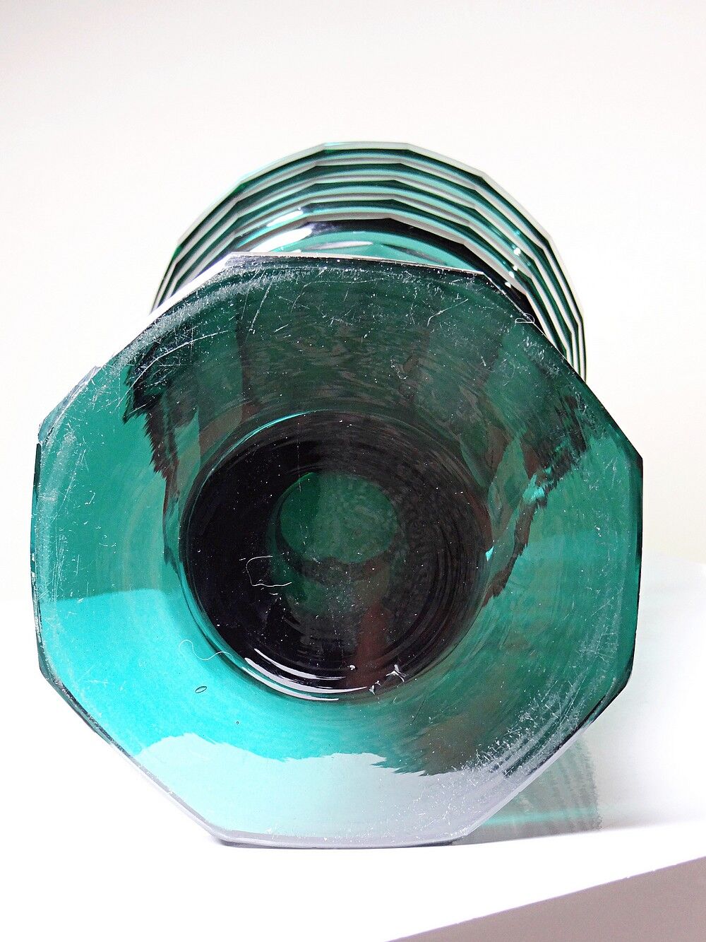 Large antique Art Deco emerald cut crystal vase, Bohemia 1920-1930