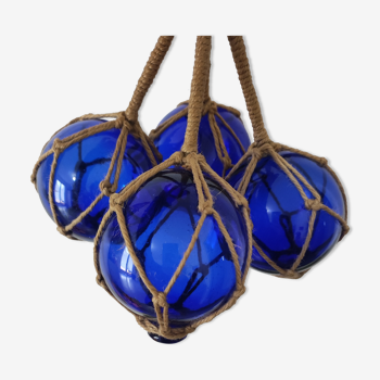4 blue glass float trawl balls