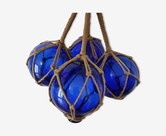 4 boules de chalut flotteurs en verre bleu