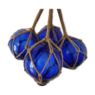 4 blue glass float trawl balls
