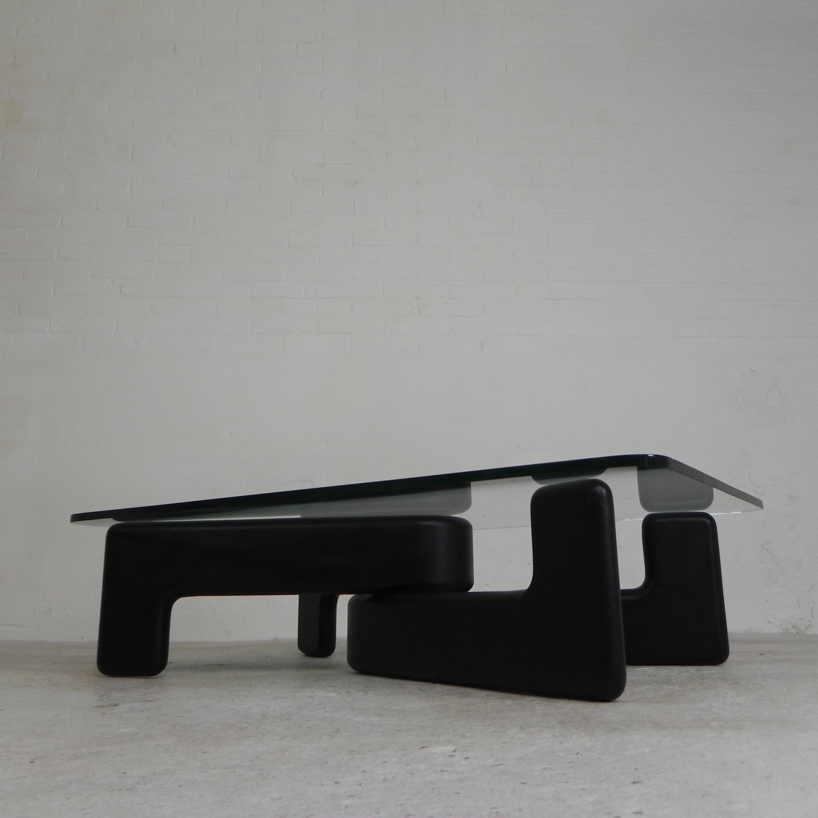 Vintage coffee table with organic black wooden base, 1970s