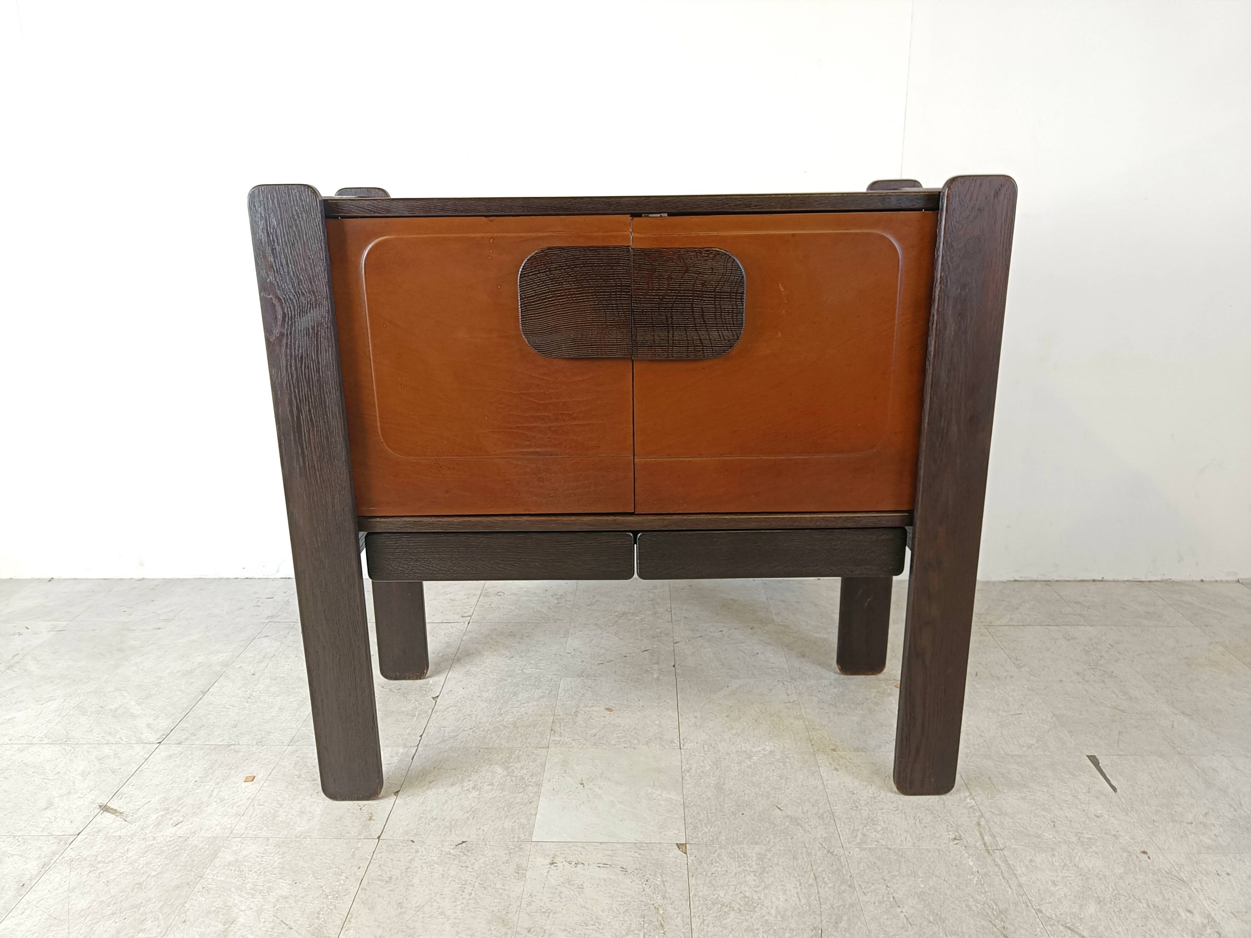 Vintage meather and wooden bar cabinet by Hi Plan, 1960s
