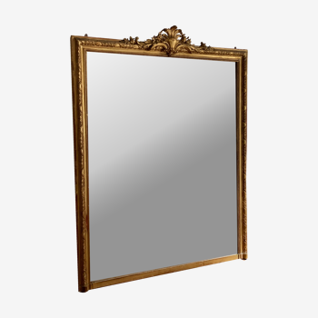 Miroir ancien louis Philippe rectangulaire fronton doré à la feuille d’or rare