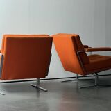 Pair of Karl Erik Ekselius armchair, in orange and chrome Kadrat fabric
