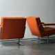 Pair of Karl Erik Ekselius armchair, in orange and chrome Kadrat fabric