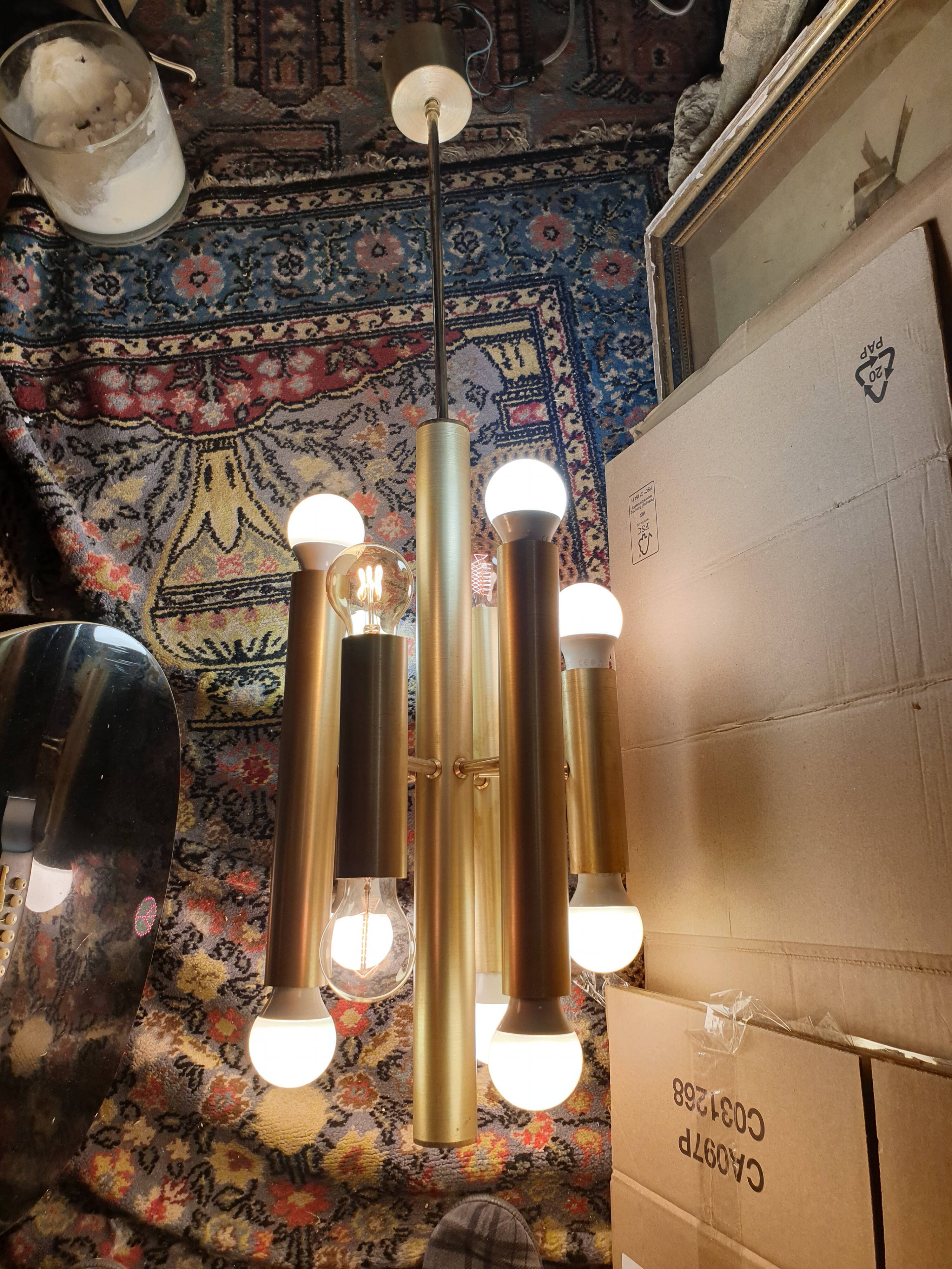 Gold metal pendant chandelier, Italy - 1970