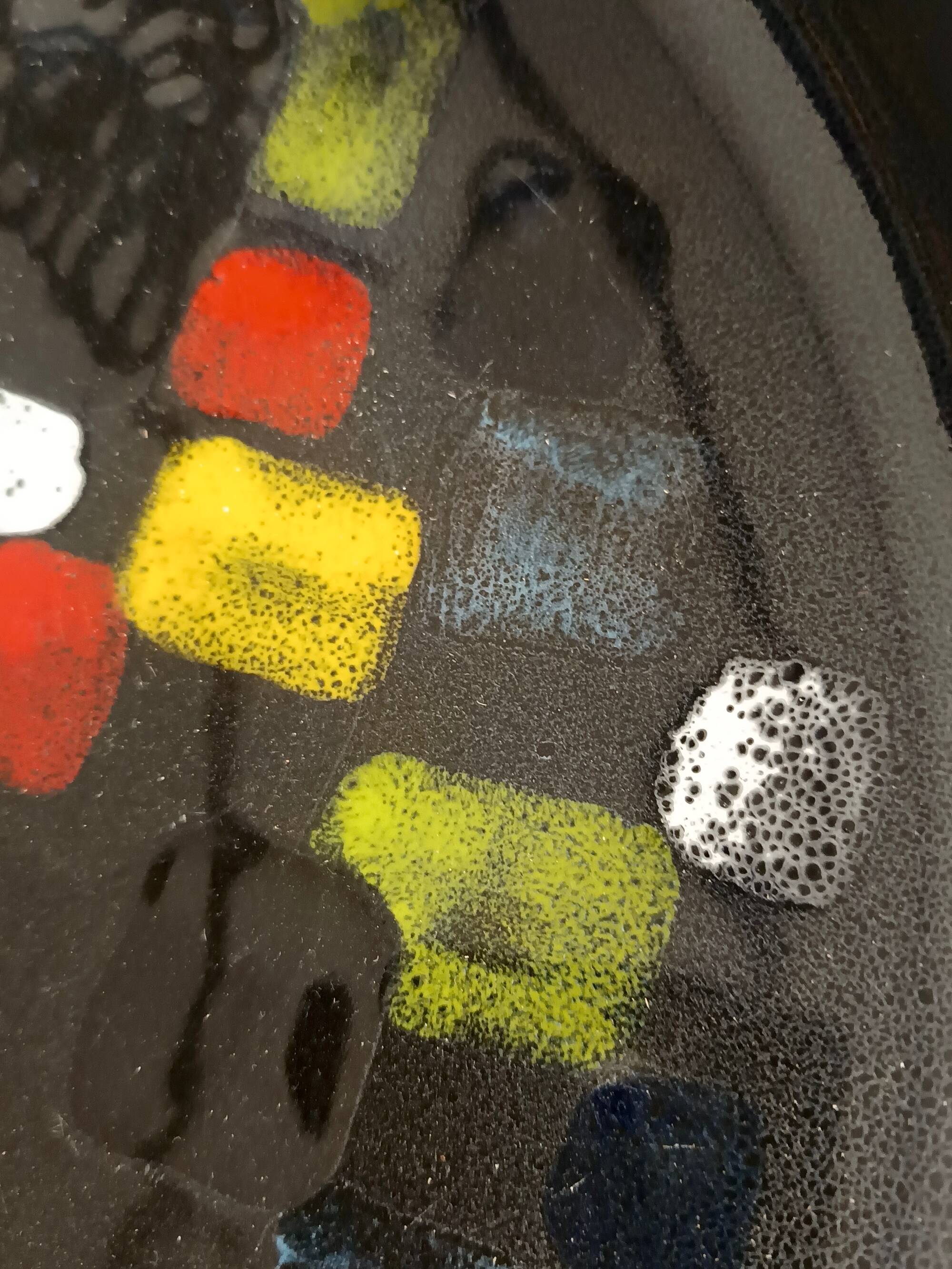 Lacquered Black with Colored Details Ceramic Vide-Poche by Ars Deruta, Ital