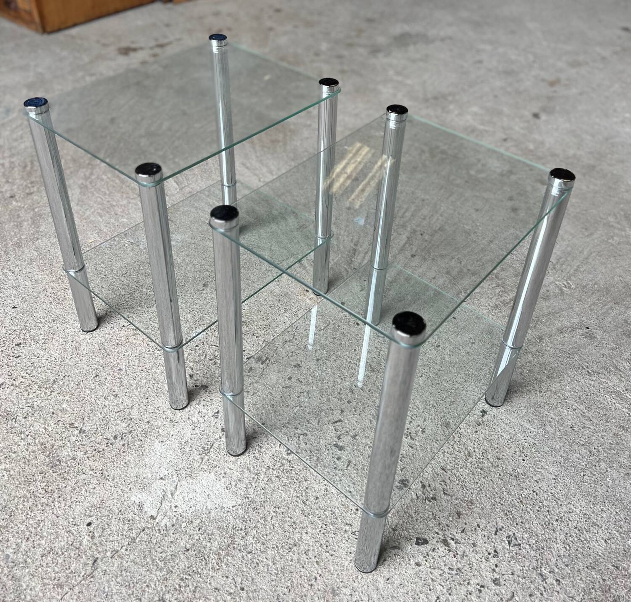 2 vintage 1980 rectangular sofa ends 2 translucent trays round tube