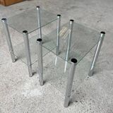 2 vintage 1980 rectangular sofa ends 2 translucent trays round tube