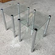 2 vintage 1980 rectangular sofa ends 2 translucent trays round tube