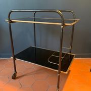 Bar service with wheels in black glass and gilded brass 50s