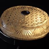 Pair of French Vintage Semi-Flush Cut Glass and Silver Metal Wall Lights