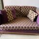 Small 2-seater Art Deco sofa in wood and fabric.