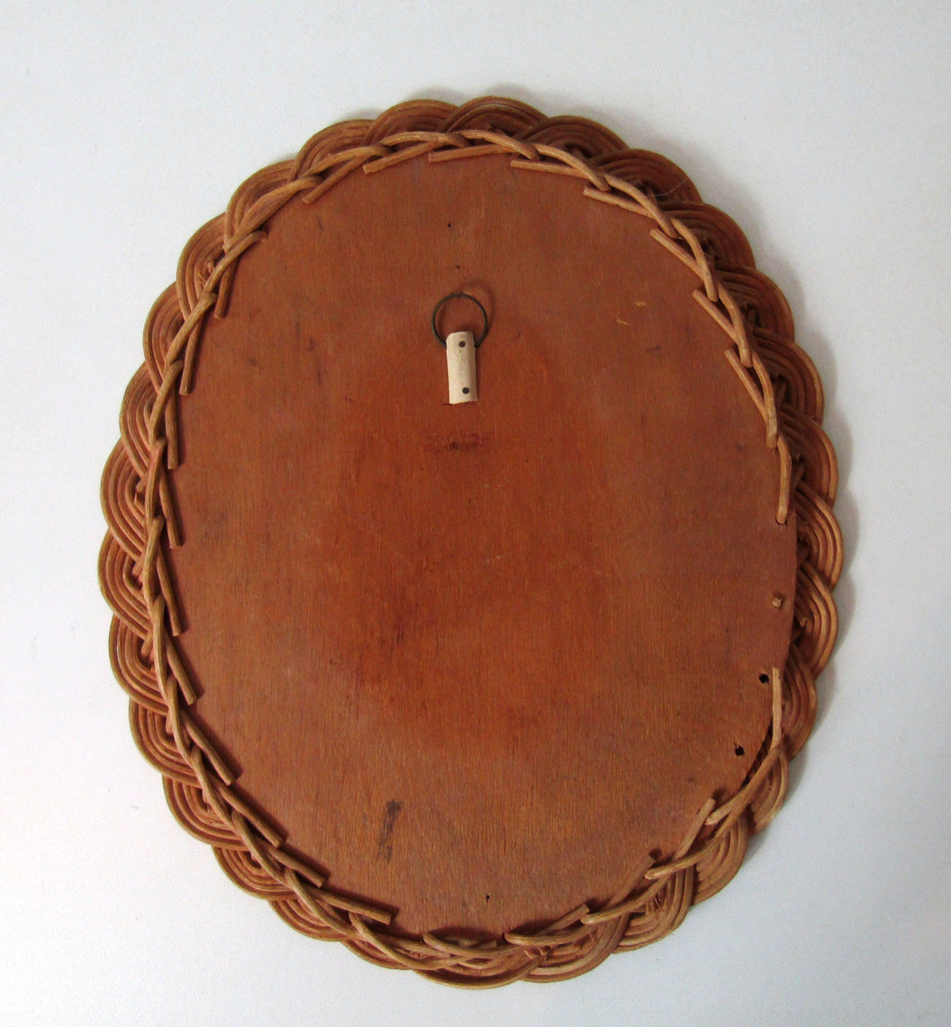 60s braided rattan oval mirror 75x30cm