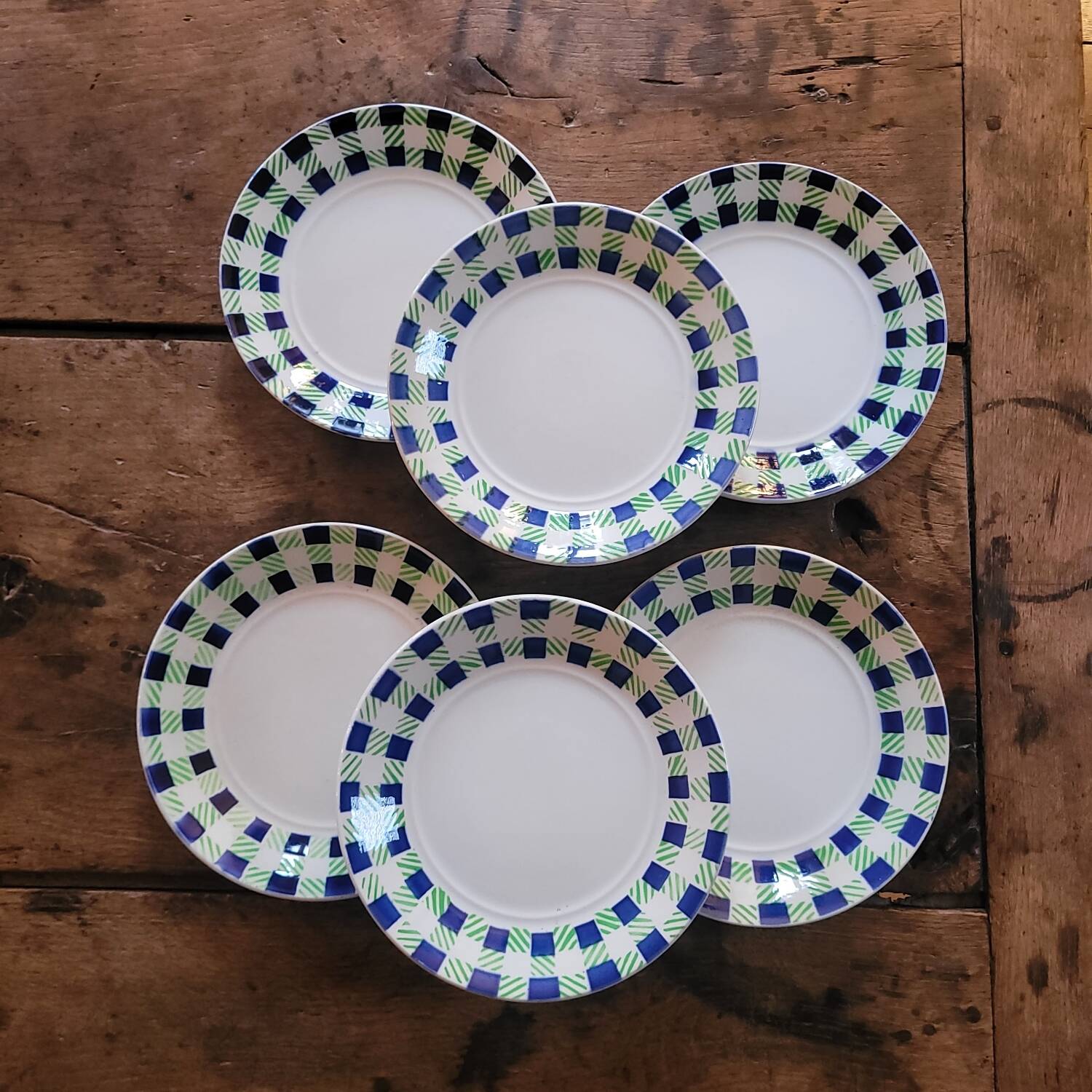 Digoin Sarreguemines dessert plates – Plaid pattern – 1970s