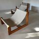 Sling chair in pine, canvas and sheepskin, 1970s