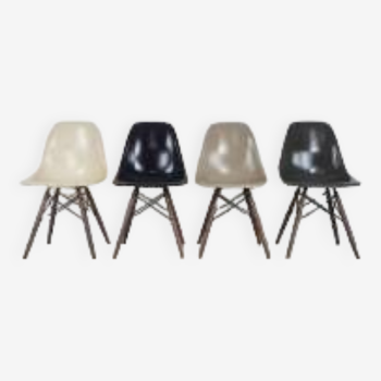 Eames Herman Miller DSW side chairs in monochrome - black / grey / greige / parchment