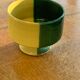 Large bowl in vintage green and yellow enamelled ceramic