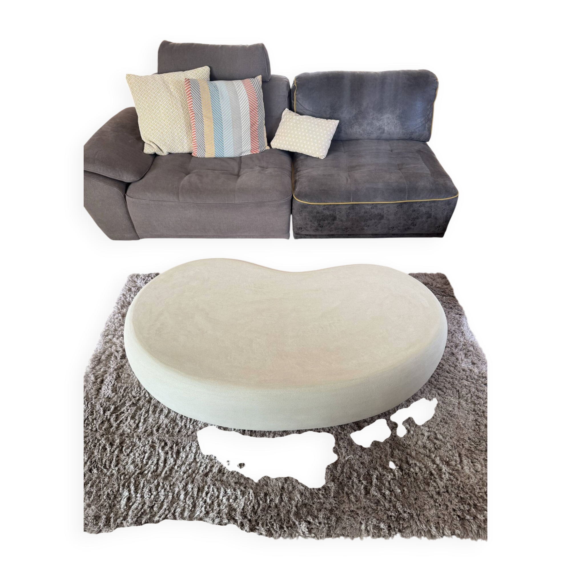 Table basse en béton ciré, micro-ciment forme haricot