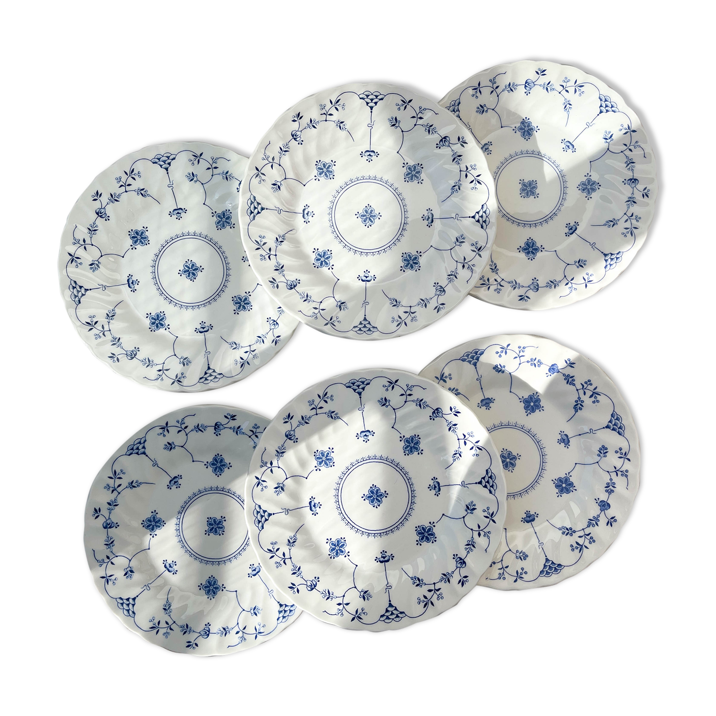 6 Queen's Blue Flower Plates Made in England