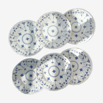 6 blue flower plates Queen's made in England