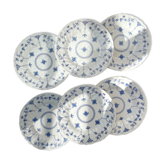 6 Queen's Blue Flower Plates Made in England