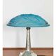 Art Deco table lamp, hammered metal base, glass shade, Degué, France, 1920-30s
