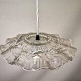 Portuguese farmhouse mid century clear floral glass dish pendant lamp 1960s
