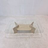 Italian Coffee Table in Travertine and Facet Cut Glass, 1980s