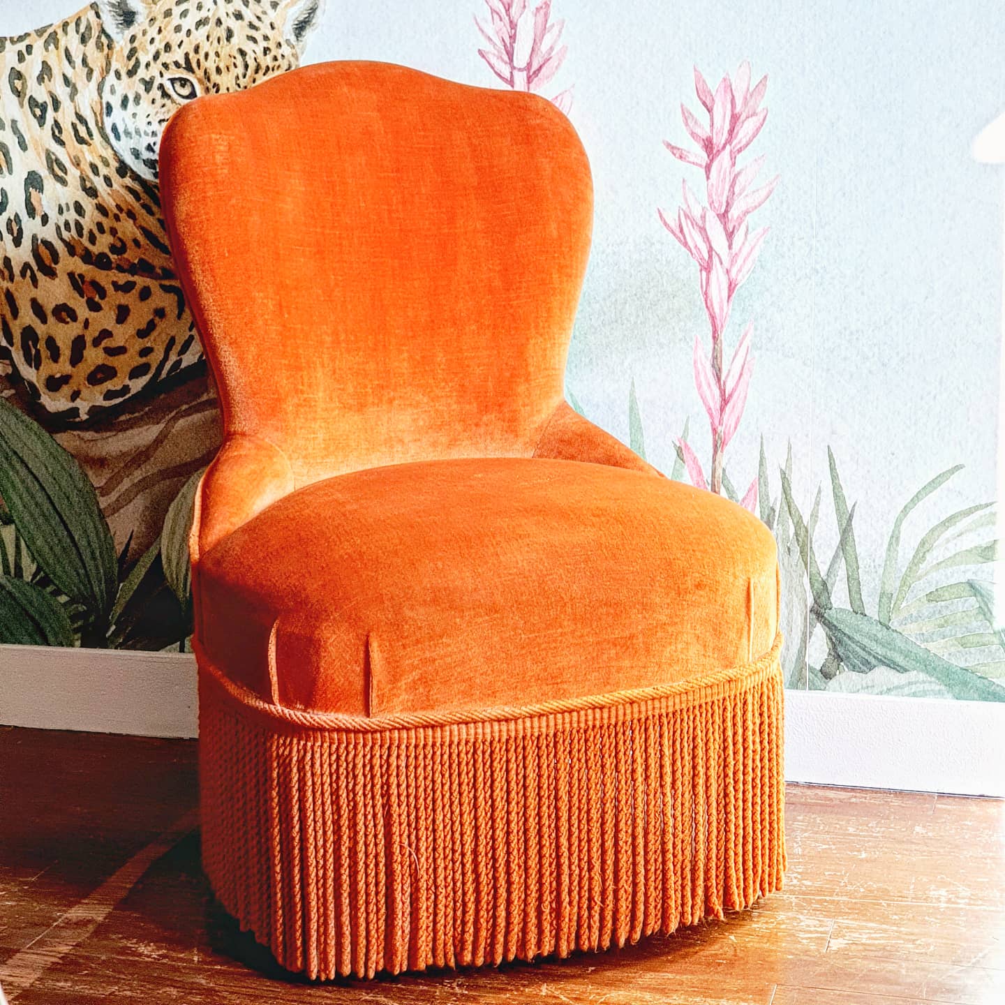 Velvet toad armchair and orange fringes
