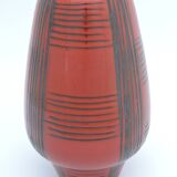 Vintage red ceramic vase scarified decoration elchinger 50' signed