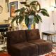Pair of vintage brown fabric armchairs