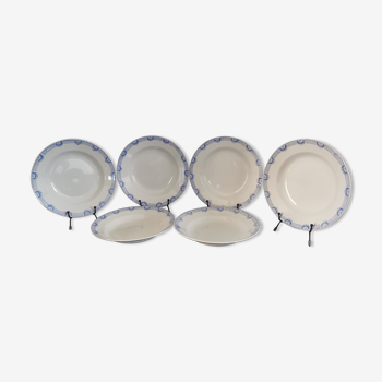 6 hollow plates Earthenware Saint Amand and Hamage white/blue