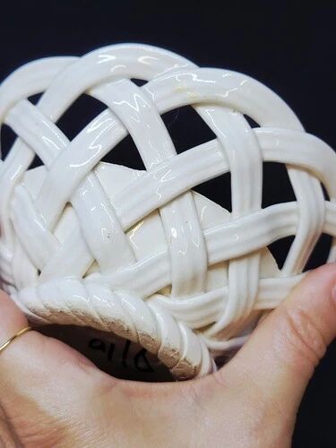 Set of Woven White Mediterranean Ceramics Basket + Bowl