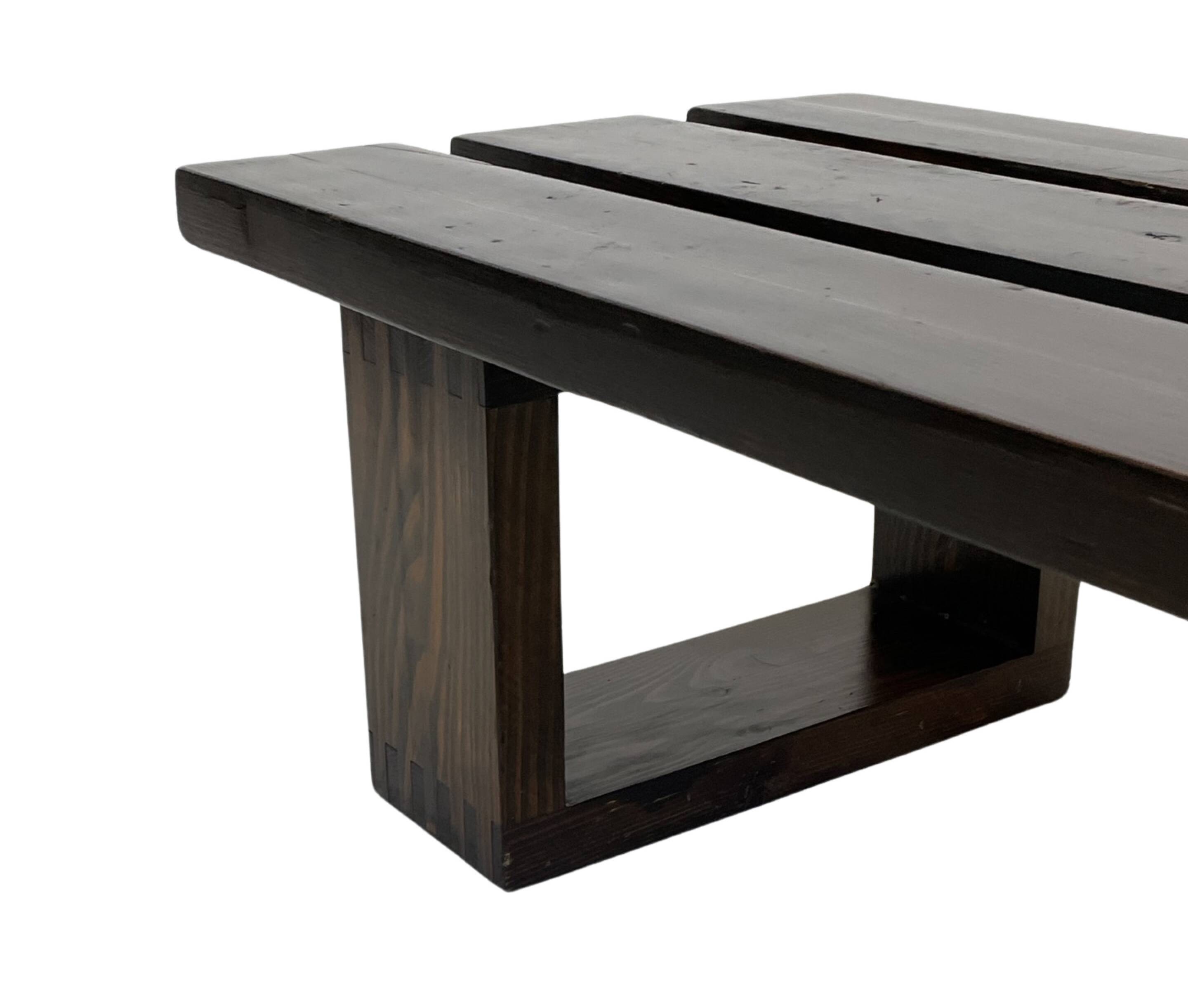Minimalist vintage sofa design in wengé wood solid slatted bench