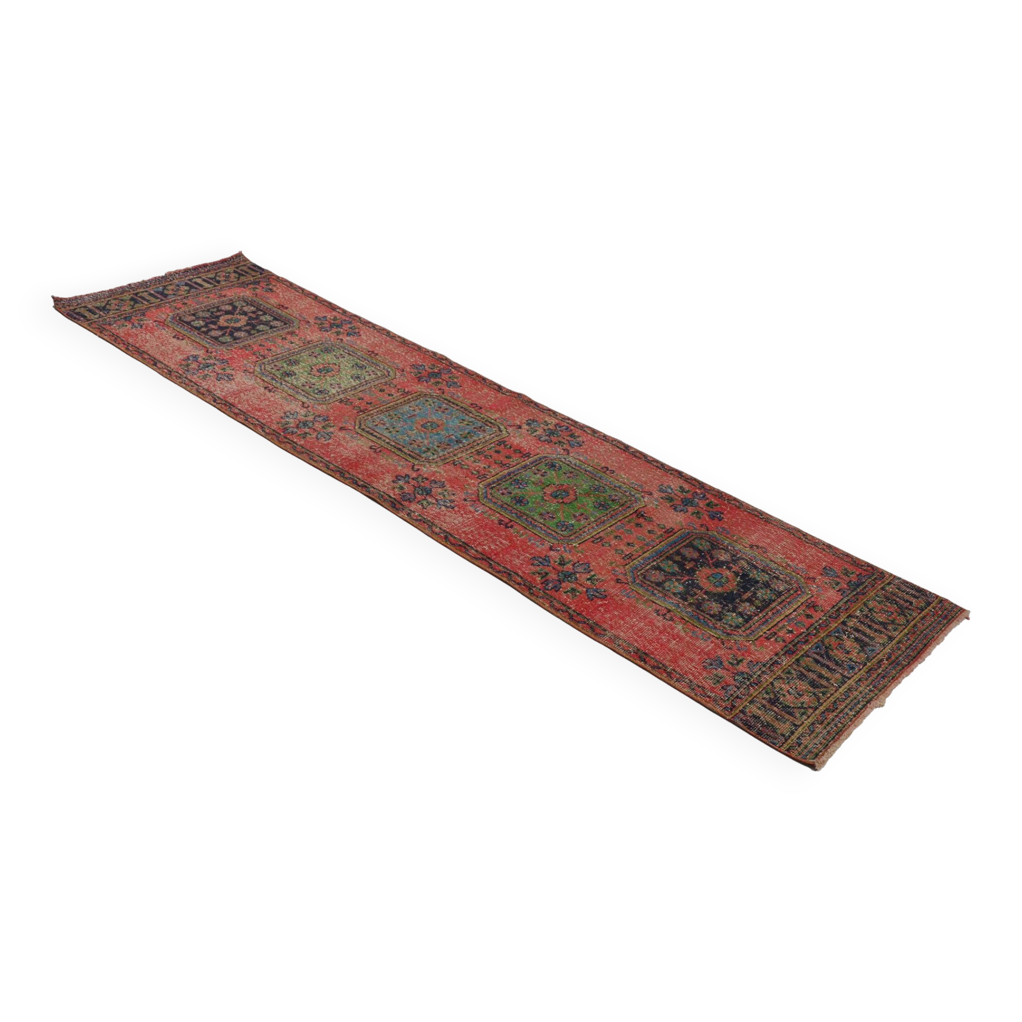 Turkish Anatolian Handmade Vintage Area Rug 356 cm x 93 cm