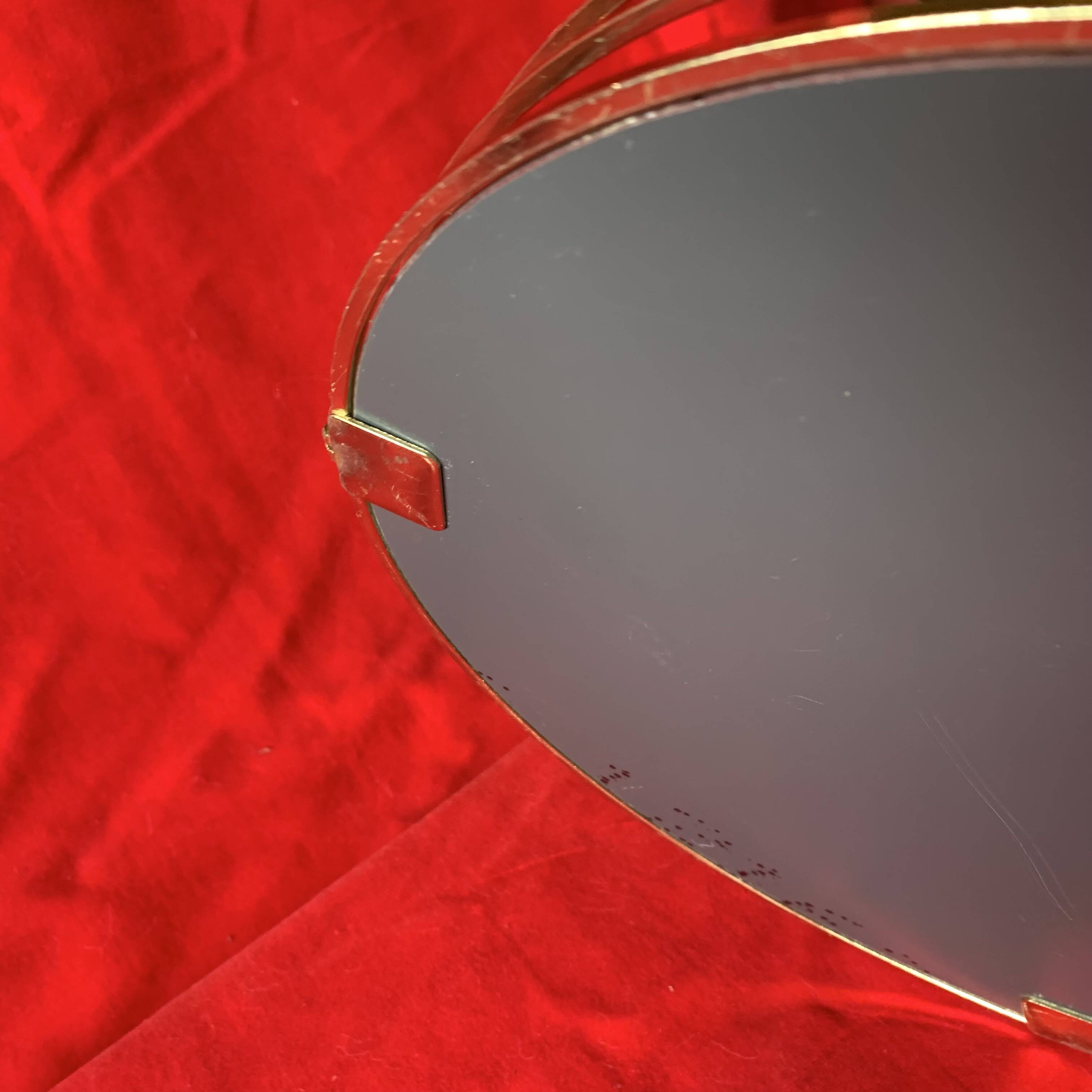 Vintage round tray in gold metal and mirror