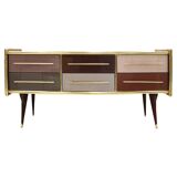 Mid-Century Modern Style Solid Wood and Colored Glass Italian Sideboard