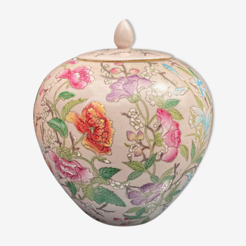 Asian covered pot in partitioned enamels