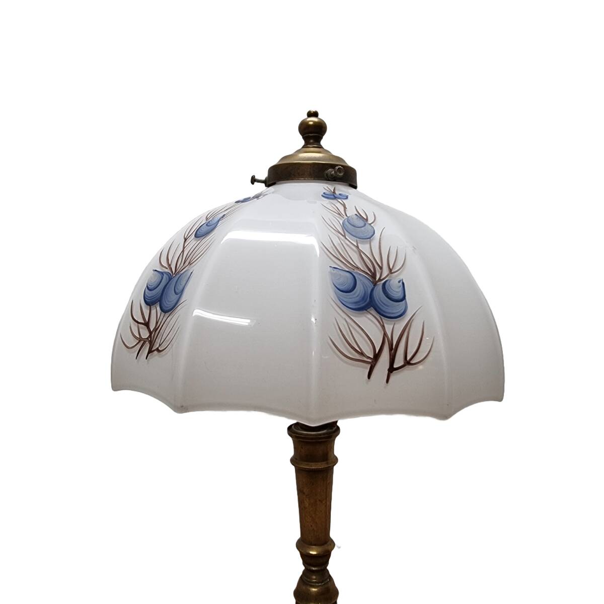 Vintage Brass Lamp With White Opaline Shade