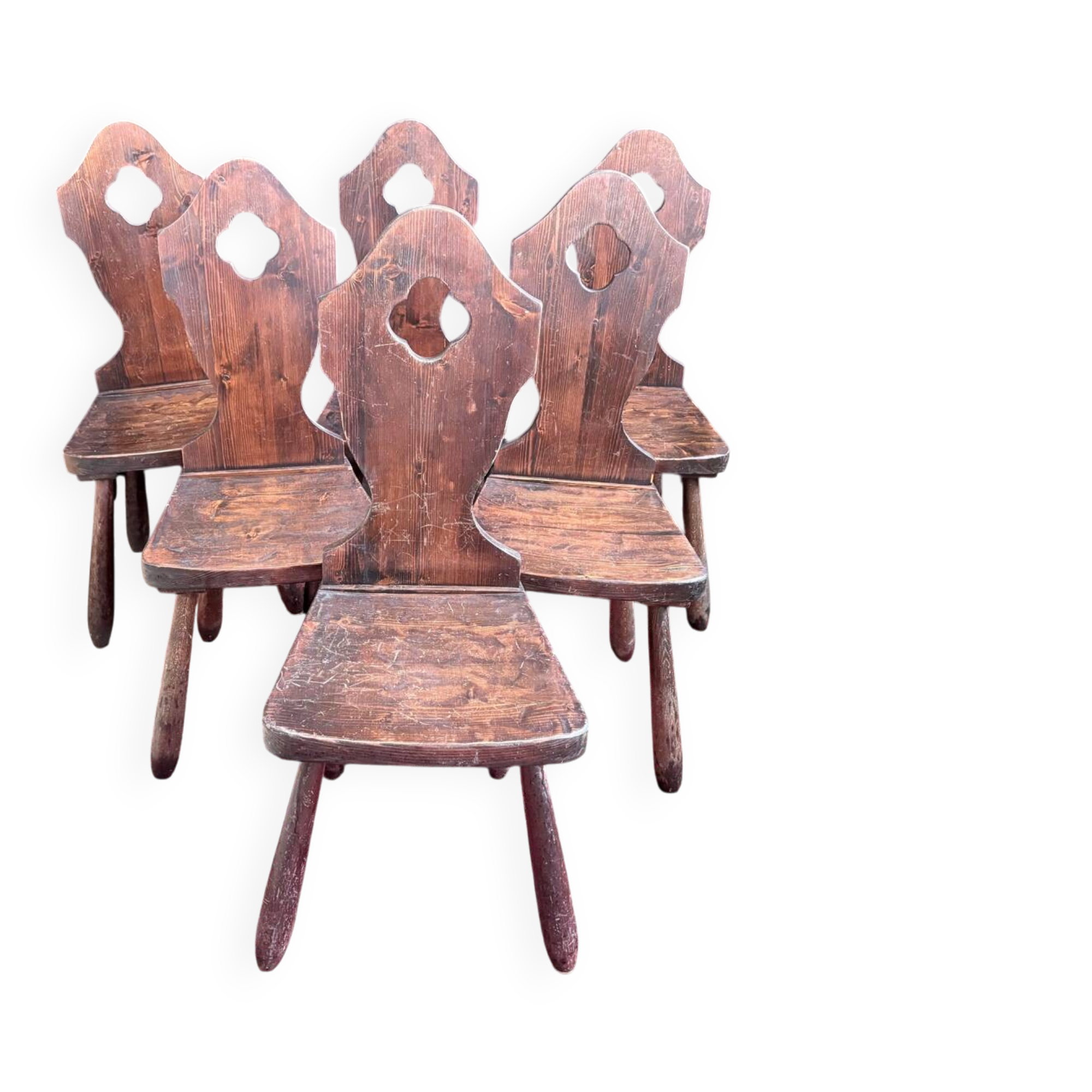 Set of 6 brutalist mountain chairs – chalet style – 1950s/60s