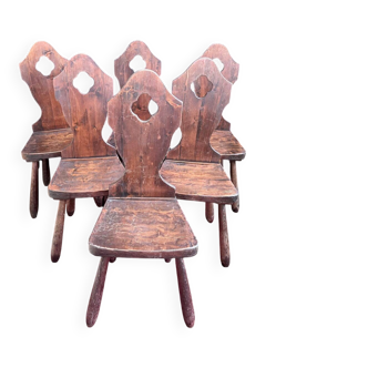 Set of 6 brutalist mountain chairs – chalet style – 1950s/60s