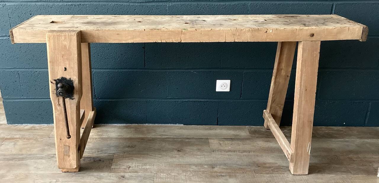 Old workbench with inclined legs